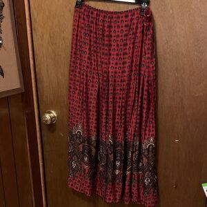 Koret Red Paisley Border Maxi Skirt with Black Accents